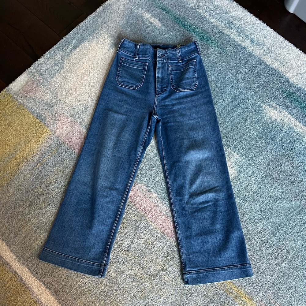 Anthropologie Collette cropped wide legs jeans. 12.25” rise, 24” inseam.
